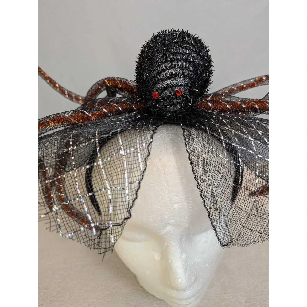 Halloween Spider Headband Fascinator Black Orange Sparkle Party Costume Accessor